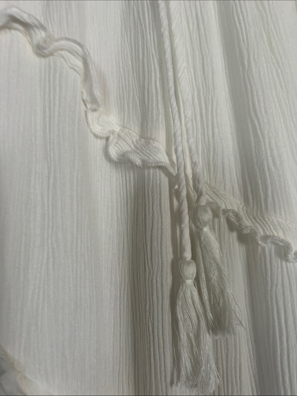 Asymmetrical White Ruffle Midi Skirt with Drawstring Waist - Picture 2 of 5